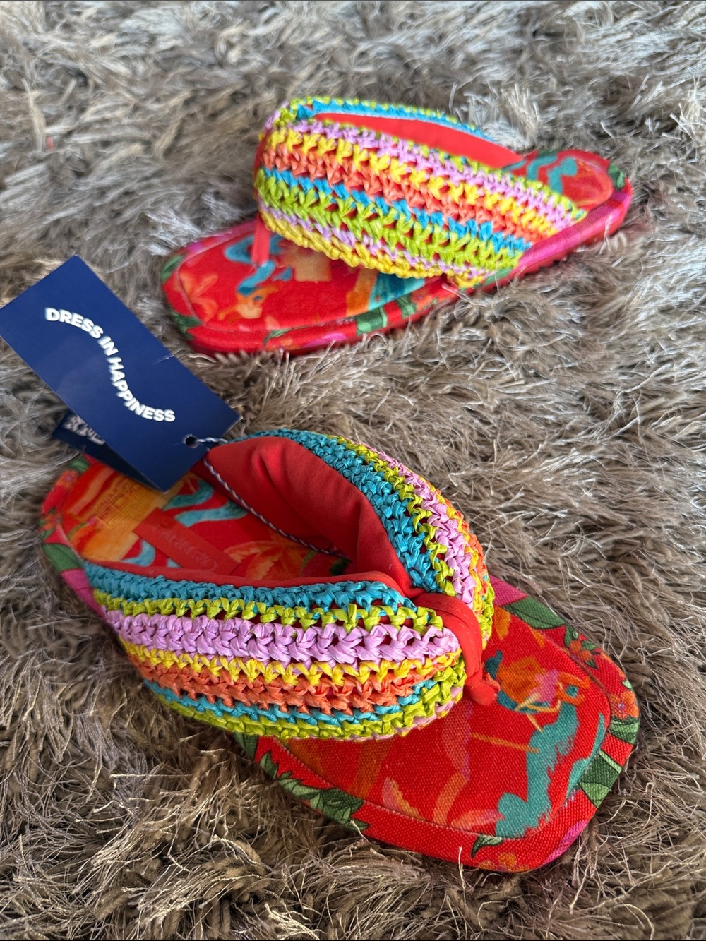 Farm Rio Toucans Puffy Crochet Flip Flops
